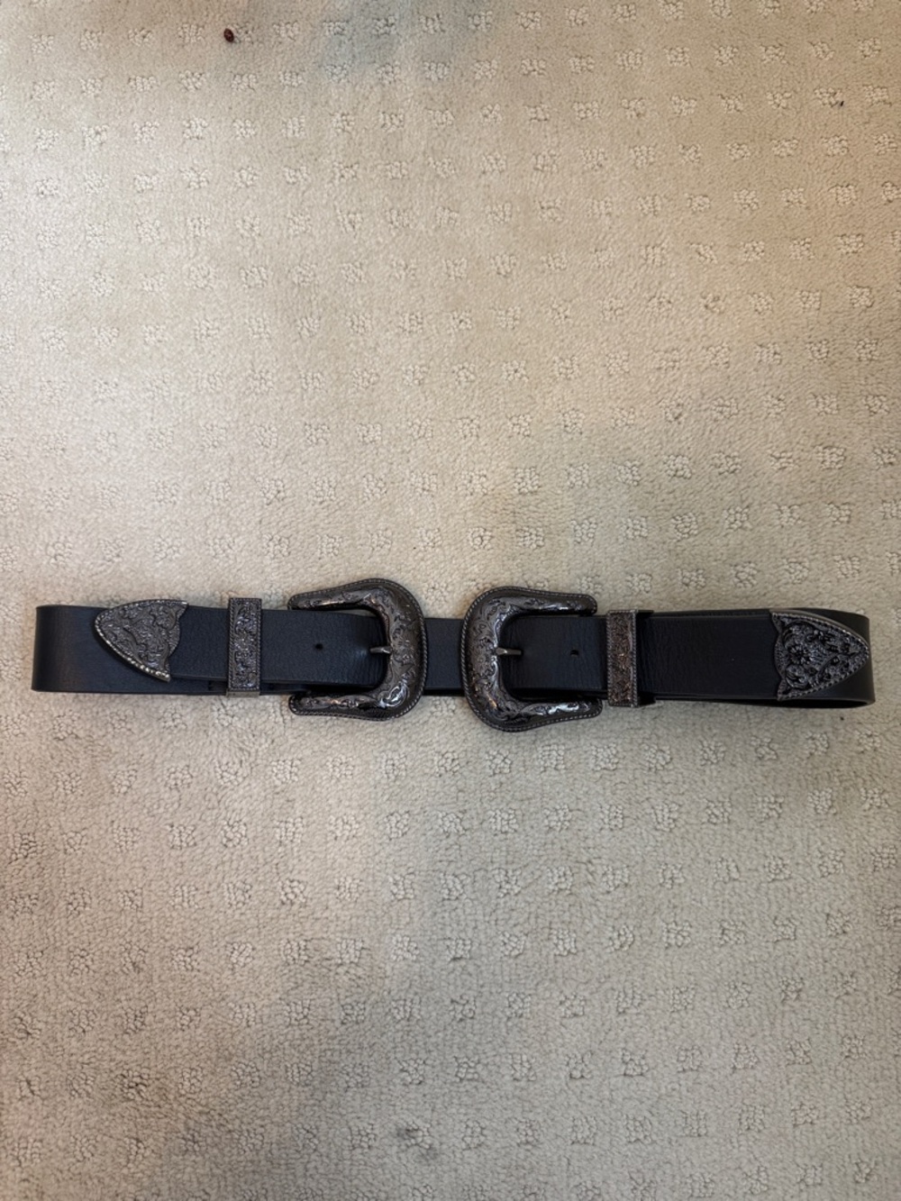 Black Western Double Buckle Leather Belt